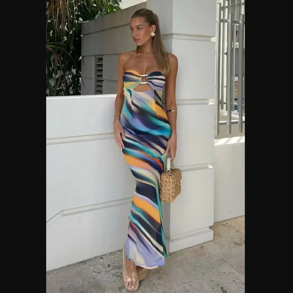 NWT RUNAWAY THE LABEL VELZY STRAPLESS DRESS - AINSLEY PRINT - Picture 4 of 12